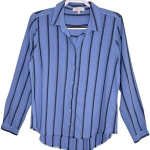 Side Stitch Steel Blue Timeless Textured Stripe Button Down Shirt Small EUC